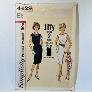 1960s Sleeveless Shift Dress  Sewing Pattern Simplicity 4429  Bust 34 Uncut